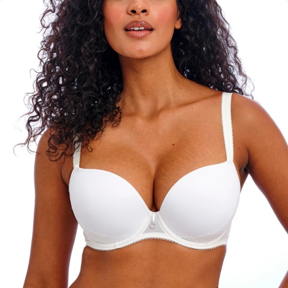 Freya bra 38H white lace molded Fascinate underwired plunge plus size new $66